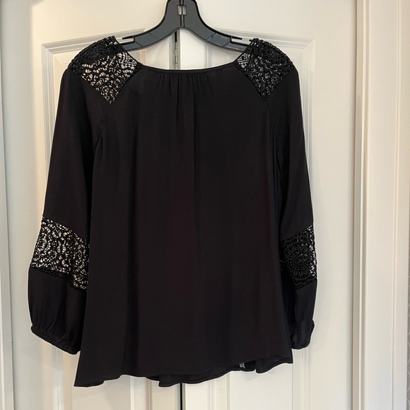 Joie Bellange peasant-style blouse in black with lace insets. Size XS - Picture 3 of 4